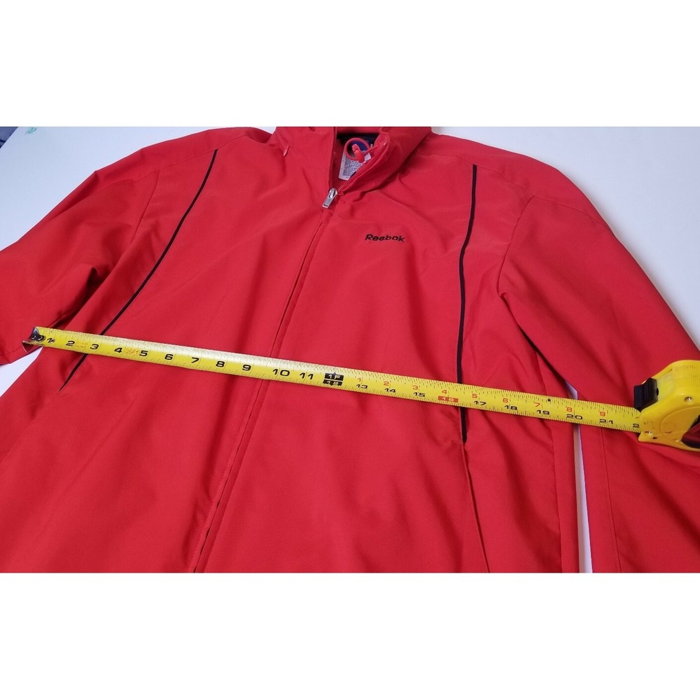 Reebok Men's S‎ Jacket Red Full Zip Windbreaker Sports Hidden Hood Pockets - Picture 8 of 10